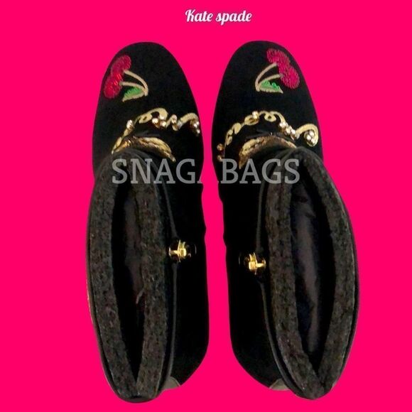 KATE SPADE NIB LIVERPOOL BLACK KID SUEDE ANKLE BOOTS SPARKLY EMBELLISHED SIZE 8M - Picture 12 of 13